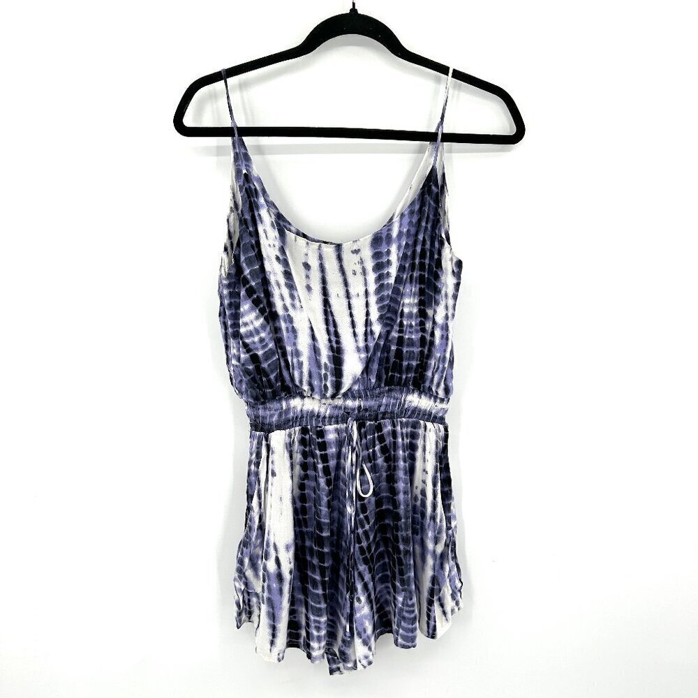 LUCY LOVE Purple White Tie Dye Stretch Waist Swim Cover Up Romper Size Medium
